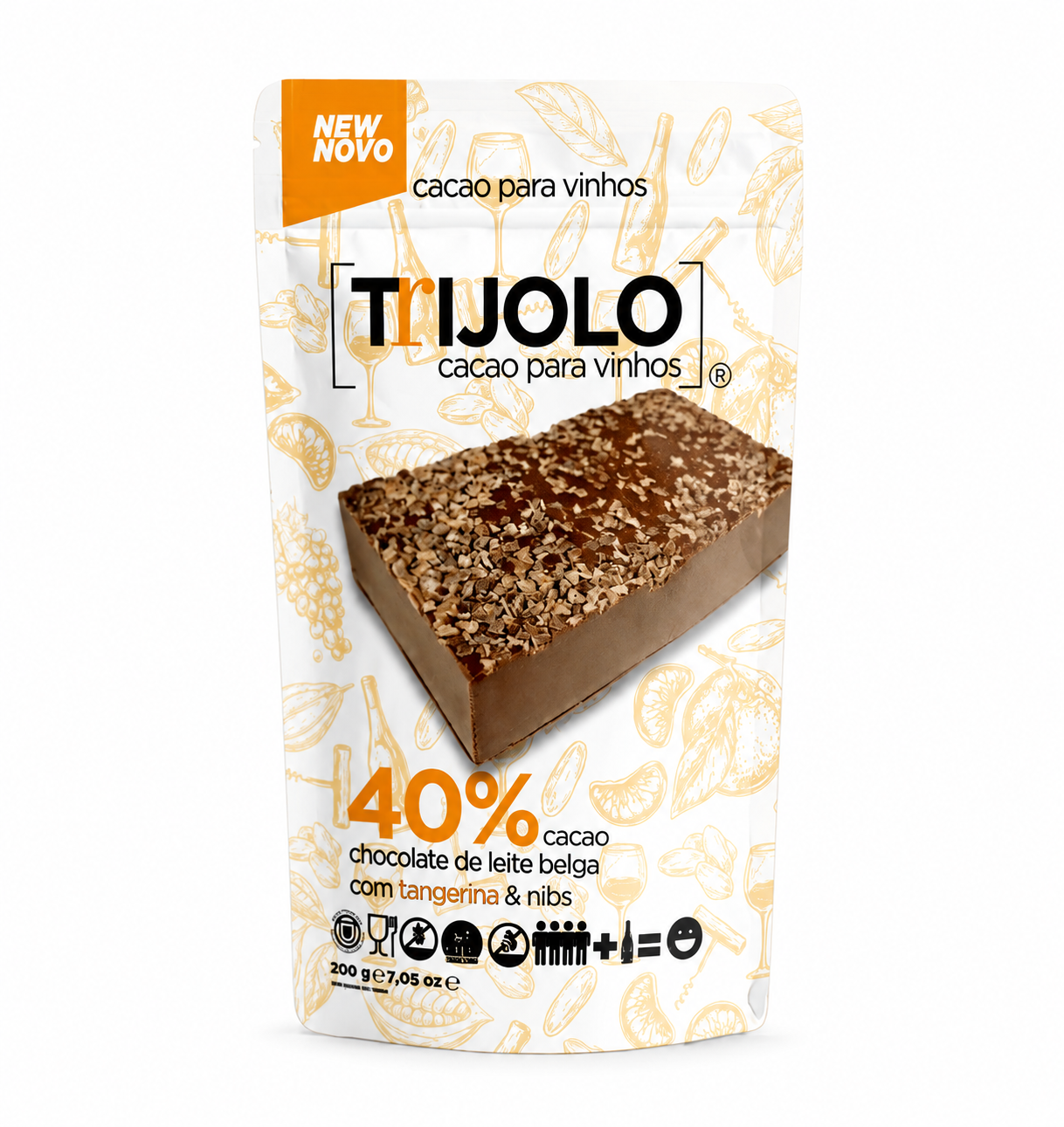 Chocolate Trijolo 40% Cacau | Leite, Tangerina & Nibs | 200g